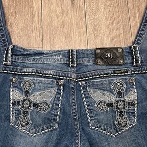 Miss Me Blue Denim Overalls with Embellished Pockets